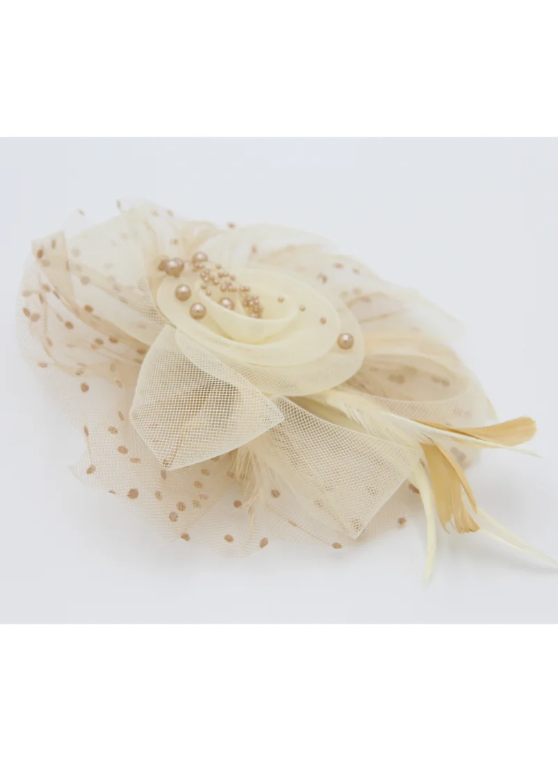 D'Daniela Ddaniela Monalisa Fascinator Hats for Women Tea Party Headband,  Hat Flower Mesh Ribbons Feathers on a Headband and a Clip Tea Party Headwear for Girls and Women Beige with Brown