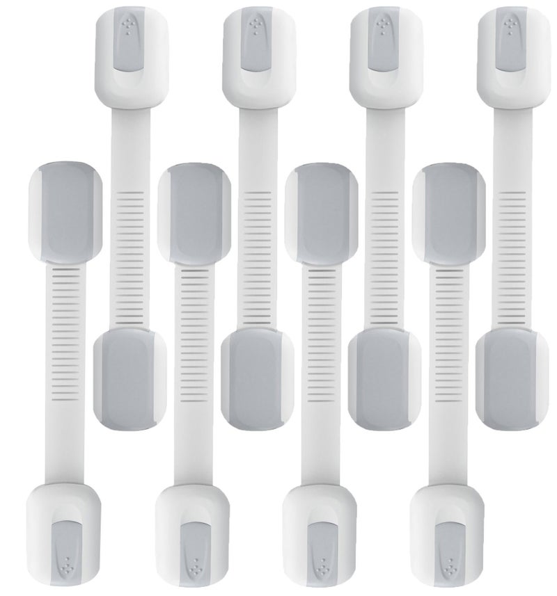 Child Safety Cabinet Strap Locks OKEFAN 12 Pack Baby Proofing Adhesive Latches for Kids Drawer Cupboard Dishwasher Fridge Oven Door No Drill Grey