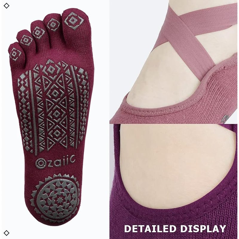 Ozaiic Yoga Socks for Women with Grips, Non-Slip Five Toe Socks for Pilates, Barre, Ballet, Fitness - Image 4