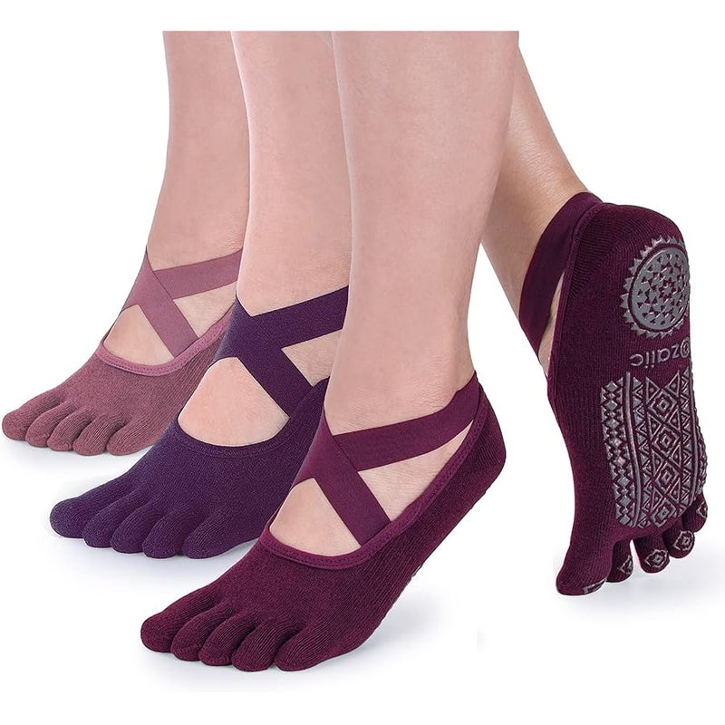 Ozaiic Yoga Socks for Women with Grips, Non-Slip Five Toe Socks for Pilates, Barre, Ballet, Fitness - Image 1