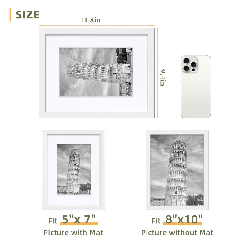 HappyHapi 8x10 Picture Frames Set of 10  8x10 White Photo Frames Display Pictures 5x7 with Mat or 8x10 Without Mat. Tabletop or Wall Display Decoration for Photos  Paintings  Posters  Artwork (White) - Image 4