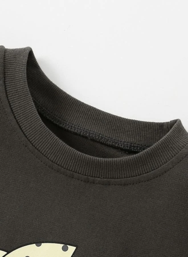 YUNIQEE Black Printed Long Sleeve Crew Neck T-Shirt