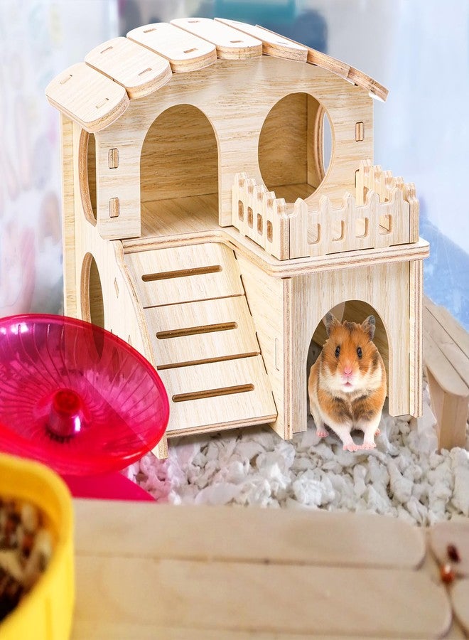 WRINGKIT Wood Hamster House, Maze Hamster Hideout, Fun Slide Gerbil House with Window, Detachable Double Decker Hut for Hamster Dwarf Mice Mouse Small Animals - Image 5