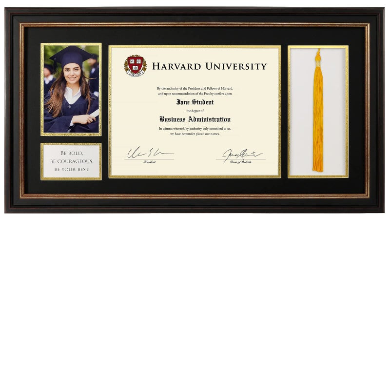 Excello Global Products EXCELLO GLOBAL PRODUCTS 85 x 11 Modern Photo Document Frame with Double Mat Graduation Diploma Certificate with Graduation Photo and Tassel Holder BlackGold 