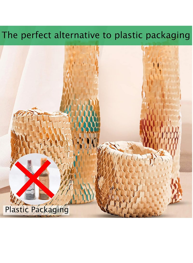 ورق تعبئة 12 × 32.8' لفة تغليف وسادة شبيهاً بقرص العسل - صديق للبيئة Kraft تعبئة شحن الانتقال باللون البني مع 12 ملصق هش قابلة للتحلل وحبل - Image 3