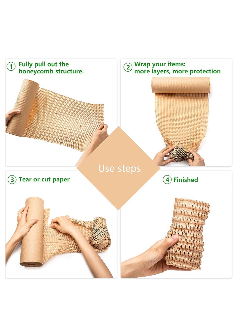 ورق تعبئة 12 × 32.8' لفة تغليف وسادة شبيهاً بقرص العسل - صديق للبيئة Kraft تعبئة شحن الانتقال باللون البني مع 12 ملصق هش قابلة للتحلل وحبل - Image 5
