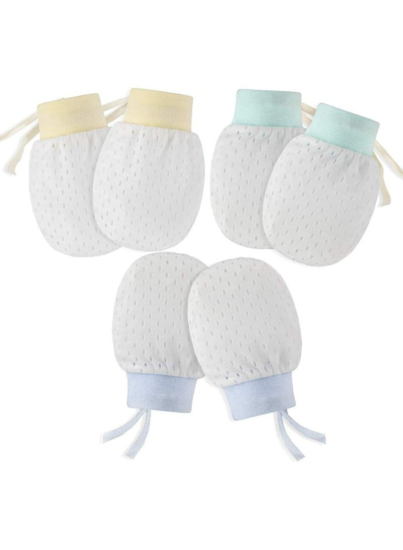 Oasisgalore Pack of 6 Baby Mesh Gloves Cotton No Scratch Mittens for Unisex (3Colors/0-12Months)  - Image 1