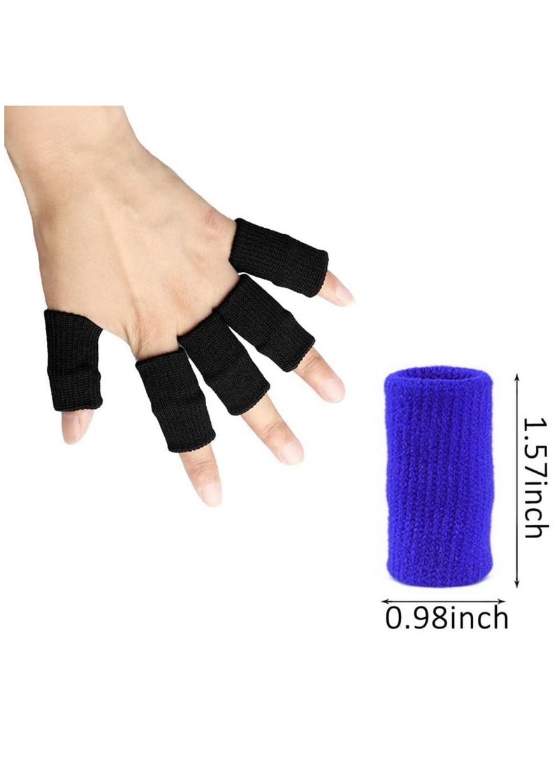 Generic Finger Sleeves 20 PCS Finger Sleeves Protectors  Sport Finger Sleeves Thumb Brace Support Finger Brace Elastic Thumb Sleeves for Relieving Pain Arthritis Trigger Finger Black Sapphire blue  - Image 3
