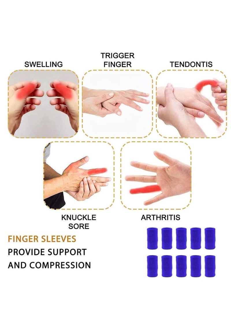 Generic Finger Sleeves 20 PCS Finger Sleeves Protectors  Sport Finger Sleeves Thumb Brace Support Finger Brace Elastic Thumb Sleeves for Relieving Pain Arthritis Trigger Finger Black Sapphire blue  - Image 2