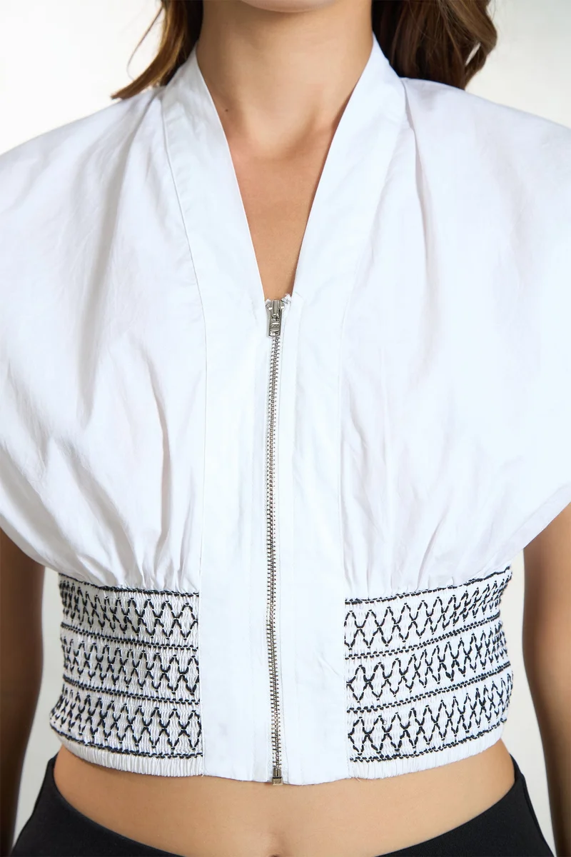 Virgio  Solid Cotton Smocked Waist Top for Women for Women | Best Price UAE