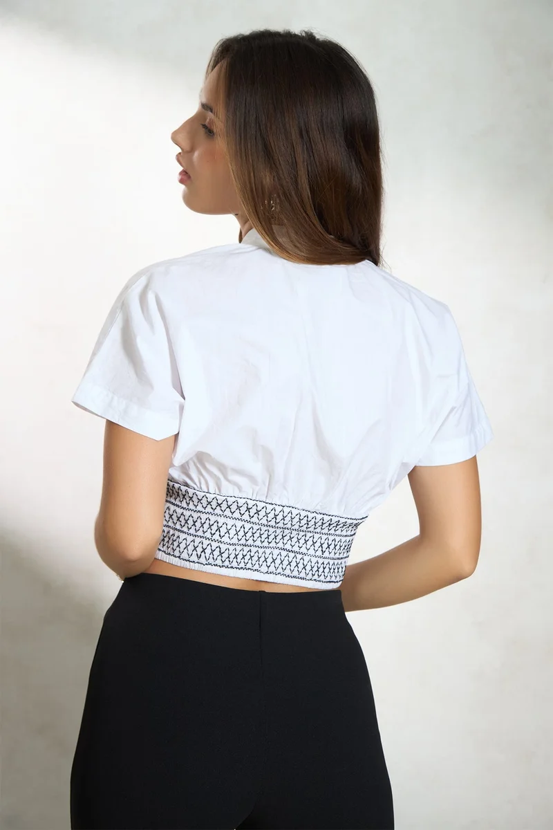 Virgio  Solid Cotton Smocked Waist Top for Women for Women | Best Price UAE