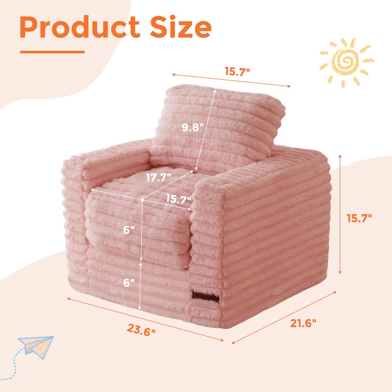 MAXYOYO Kids Bean Bag Chair, Comfy Faux Fur Bean Bag Sofa with Filler, Upholstered Floor Sofa with Pillows and Armrests, Lazy Floor Chair Couch for Boys and Girls, Pink - Image 2