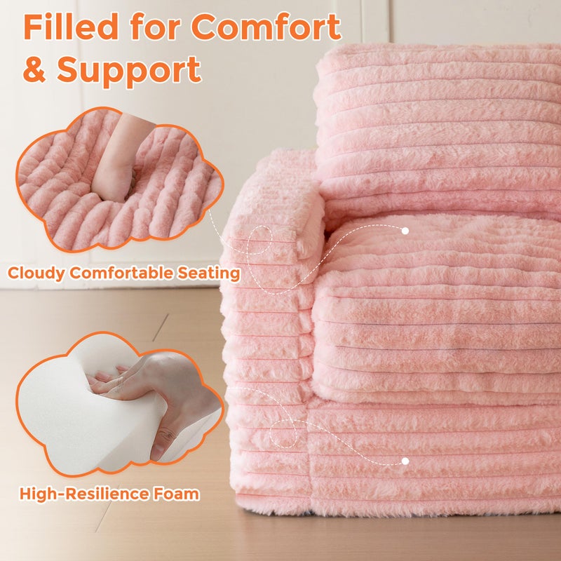 MAXYOYO Kids Bean Bag Chair, Comfy Faux Fur Bean Bag Sofa with Filler, Upholstered Floor Sofa with Pillows and Armrests, Lazy Floor Chair Couch for Boys and Girls, Pink - Image 5