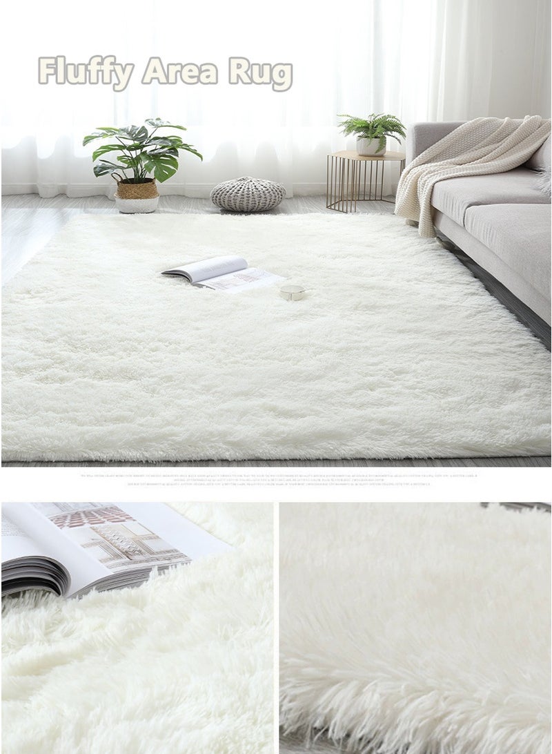 TAPIT 200x300cm Large Plush Area Rug for Bedroom Bedside Living Room, Washable Carpet Mat for Sofa Coffee Table, Bedside Non-Slip Plush Floor Mat, Bay Window Long Furry Carpet (White) - Image 2