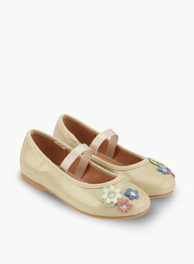 Juniors Girls Floral Applique Ballerina Shoes