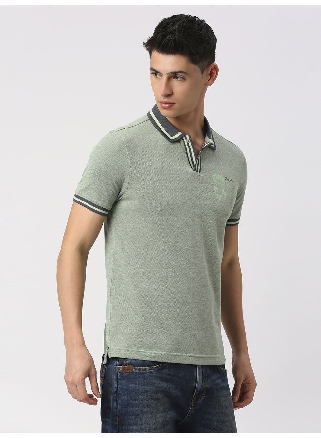 Being Human تي شيرت بولو قصير الأكمام للرجال بلون أخضر مع ياقة بولو - Image 3