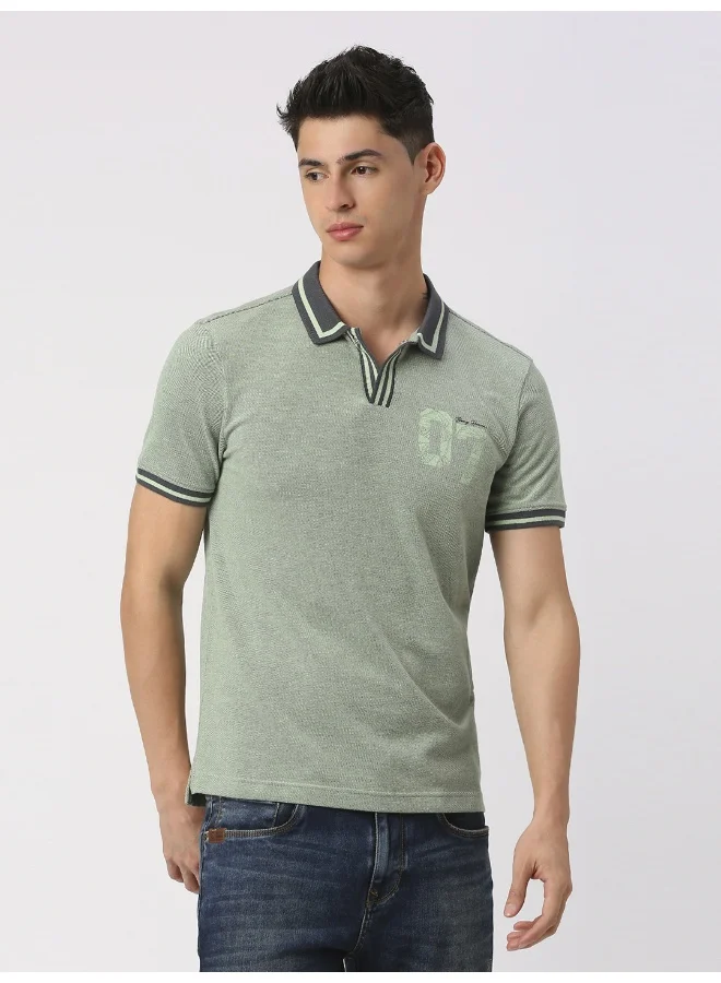 بيينغ هيومان Mens Green Foam Polo Collar Short Sleeve Polo T-Shirt