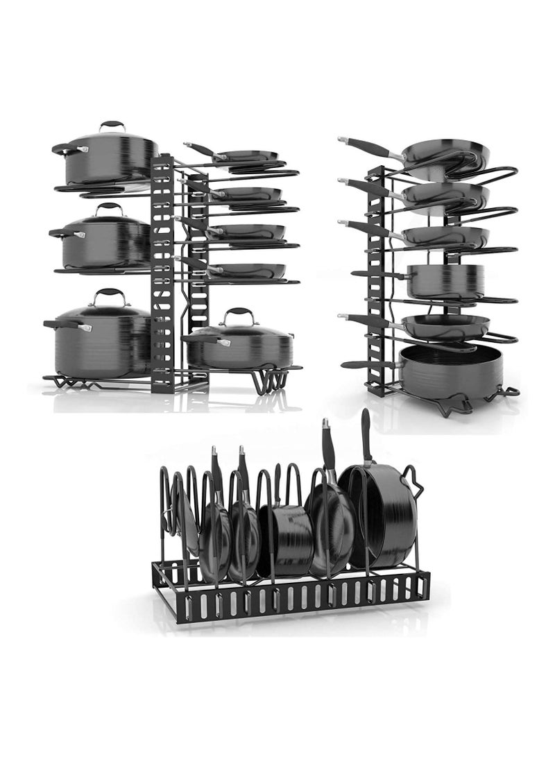 BLOOMING TIME 8 Tier Metal Pan Organizer Rack,Pots and Pans Organizer,Pantry & Kitchen Cabinet Organizer,Lids, Dishes, Pot and Pan Organizer, Horizontal & Vertical Pot Rack with 3 Use Methods - Image 4