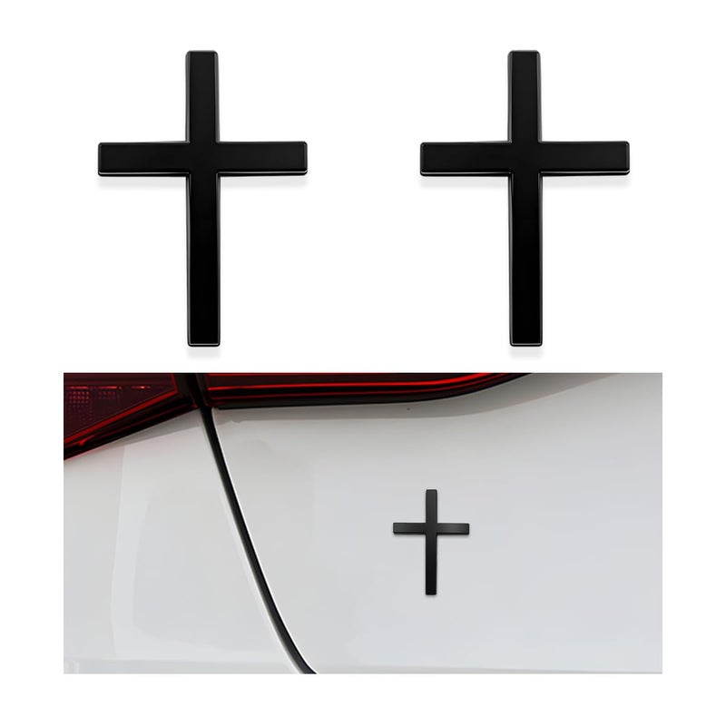 DXNQ 2PCS Metal Jesus Christ Cross Badge Stickers 2518 Alloy 3D Individual Car Cross Sticker Self Adhesive Scratch Covering Metal Cross Auto Emblem Decal for Car Body Fender Tail Black - Image 3