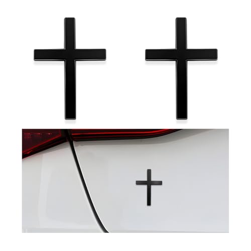 DXNQ 2PCS Metal Jesus Christ Cross Badge Stickers 2518 Alloy 3D Individual Car Cross Sticker Self Adhesive Scratch Covering Metal Cross Auto Emblem Decal for Car Body Fender Tail Black - Image 1