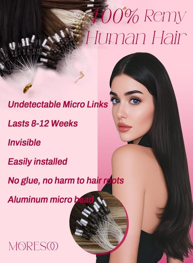 Moresoo 22 inch Micro Hair Extensions Real Human Hair Brown to Blonde Balayage Microlink Hair Extensions Human Hair for Women Add Volume 57g - Image 2