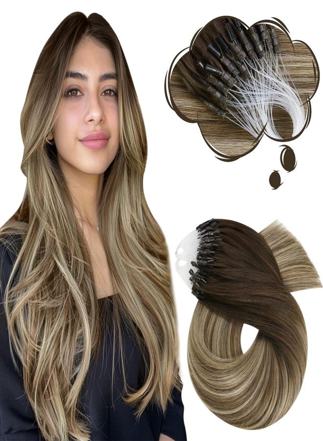 Moresoo 22 inch Micro Hair Extensions Real Human Hair Brown to Blonde Balayage Microlink Hair Extensions Human Hair for Women Add Volume 57g - Image 1