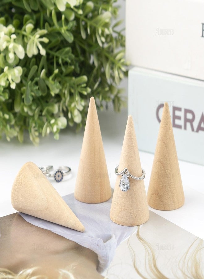 أوير حامل خواتم مخروطي خشبي من AUEAR، عبوة من 10 قطع، حامل عرض مجوهرات الأصابع، مصنوع يدويًا من الخشب (طبيعي، شكل عمودي) - Image 2