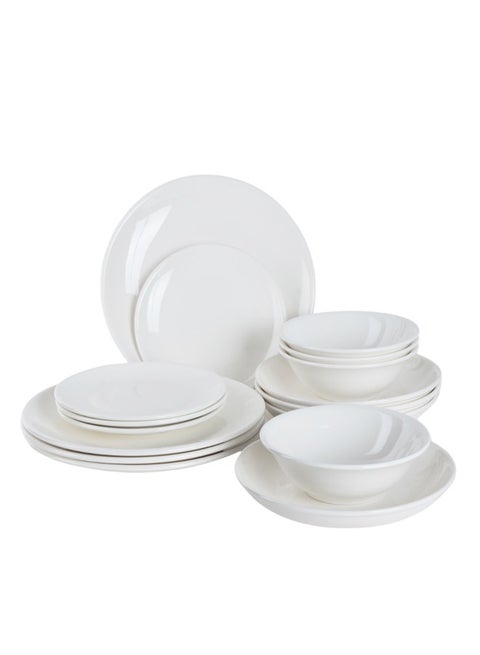 16-Piece Porcelain Dinner Set White; 4Pcs Dinner Plates Size 10 Inch, 4Pcs Side Plates Size 7 Inch, 4Pcs Deep Plates Size 8 Inch, 4Pcs Bowls Size 6 Inch