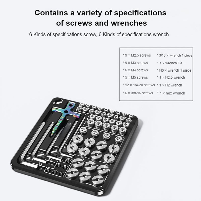 Photography Screws Wrench Kit: 6 Stainless Steel Screw Sizes, 6 Hex Wrench Sizes - Magnetic Threaded Design, Lightweight 340g Black Aluminum Storage Plate for Photographers & Photography Equipment Mai - Image 3
