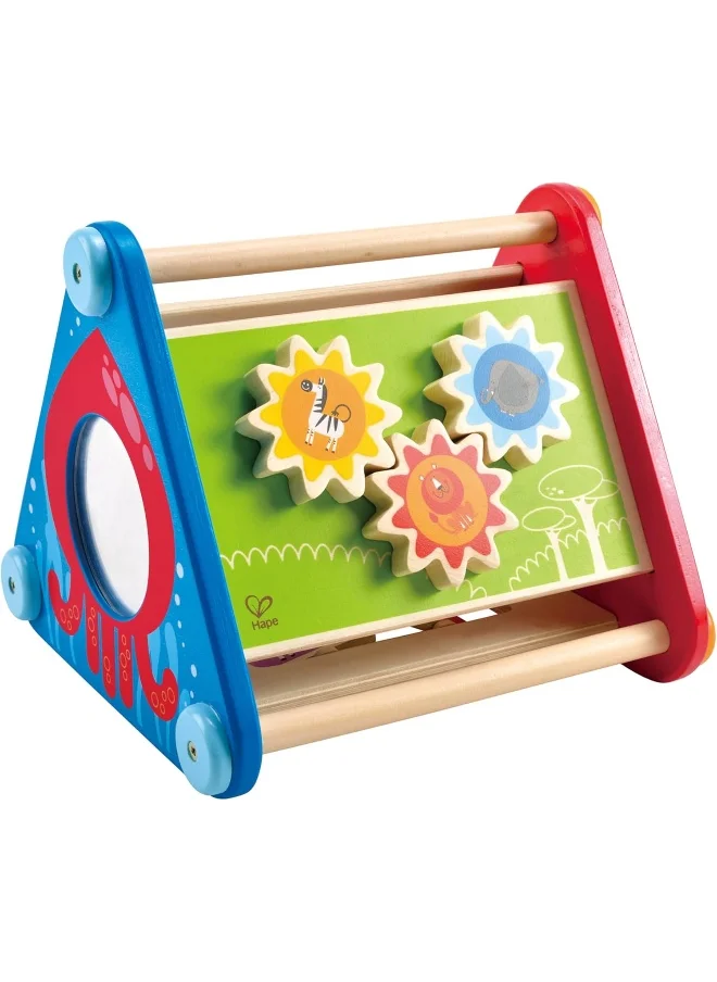 Hape 5-Sided Take-Along Wooden Toddler Activity Skill Building Box | Interactive Toy With Gears, Balls, Blocks, Maze & Mirror | Fine Motor Skills & Cognitive Development | Safe & Portable, 10M+