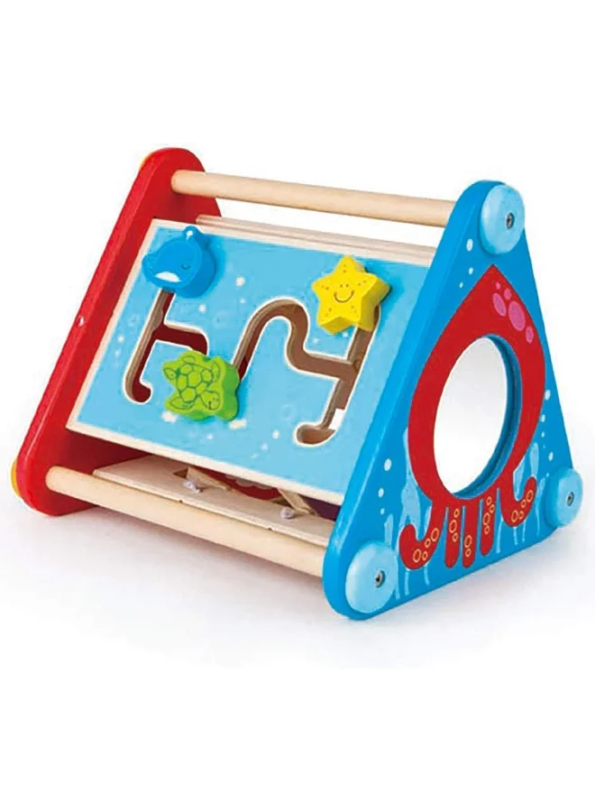 Hape 5-Sided Take-Along Wooden Toddler Activity Skill Building Box | Interactive Toy With Gears, Balls, Blocks, Maze & Mirror | Fine Motor Skills & Cognitive Development | Safe & Portable, 10M+