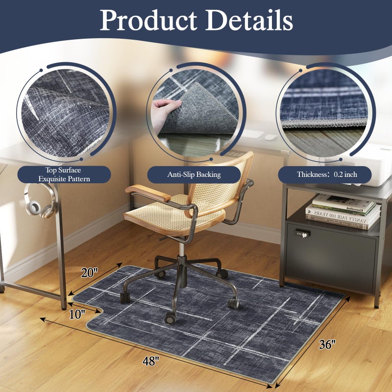 Lreedy Office Chair Mat for Hardwood Floor & Tile Floor,36"X 48" Heavy Duty Desk Chair Mat for Hard Floors, Under Desk Rug for Rolling Computer Chair,Anti Slip,Low Pile Carpet Protector-Convex - Image 2