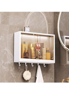 Hihonor Bathroom Shelf Wall Mounted,Bathroom Organizers and Storage, 2-Tier Over The Toilet Storage Rack, Kitchen Cabinet Cosmetics Makeup Organizer w/Door&Hooks,Utility Shelves for Bathroom Kitchen  - Image 3