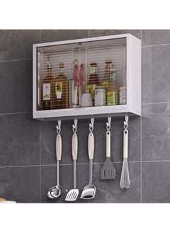Hihonor Bathroom Shelf Wall Mounted,Bathroom Organizers and Storage, 2-Tier Over The Toilet Storage Rack, Kitchen Cabinet Cosmetics Makeup Organizer w/Door&Hooks,Utility Shelves for Bathroom Kitchen  - Image 4