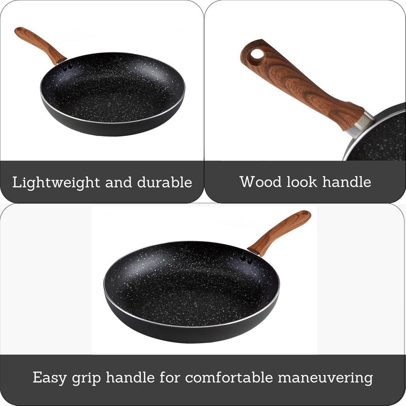 Imusa USA Woodlook 12" Black Stone Fry Pan Handle and Speckled Nonstick Interior - Image 2