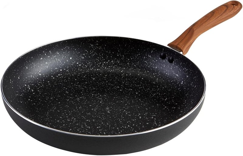 Imusa USA Woodlook 12" Black Stone Fry Pan Handle and Speckled Nonstick Interior - Image 1