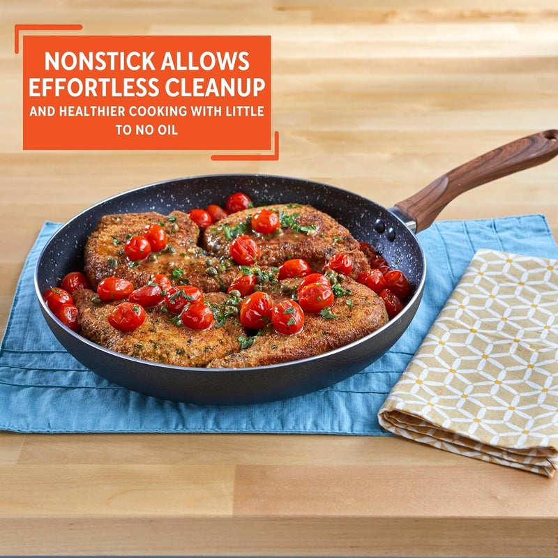 Imusa USA Woodlook 12" Black Stone Fry Pan Handle and Speckled Nonstick Interior - Image 5