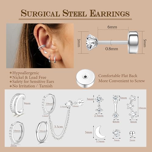 Florideco 14K Gold Plated Earrings for Women Hypoallergenic 20G Surgical Stainless Steel Flat Back Stud Earrings Dainty Stackable Earring Stacks Small Cartilage Earring Sets for Multiple Piercing(S) - Image 4