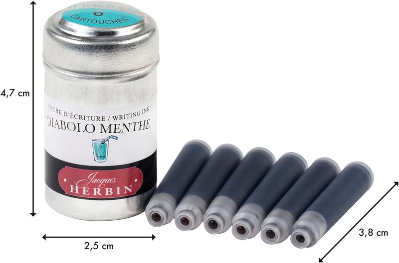 Jacques Herbin 20133T Ink Cartridges for Fountain Pens and Rollerball Pens (No Packaging, Zero Waste Lens), Mint Diabolo - Image 2