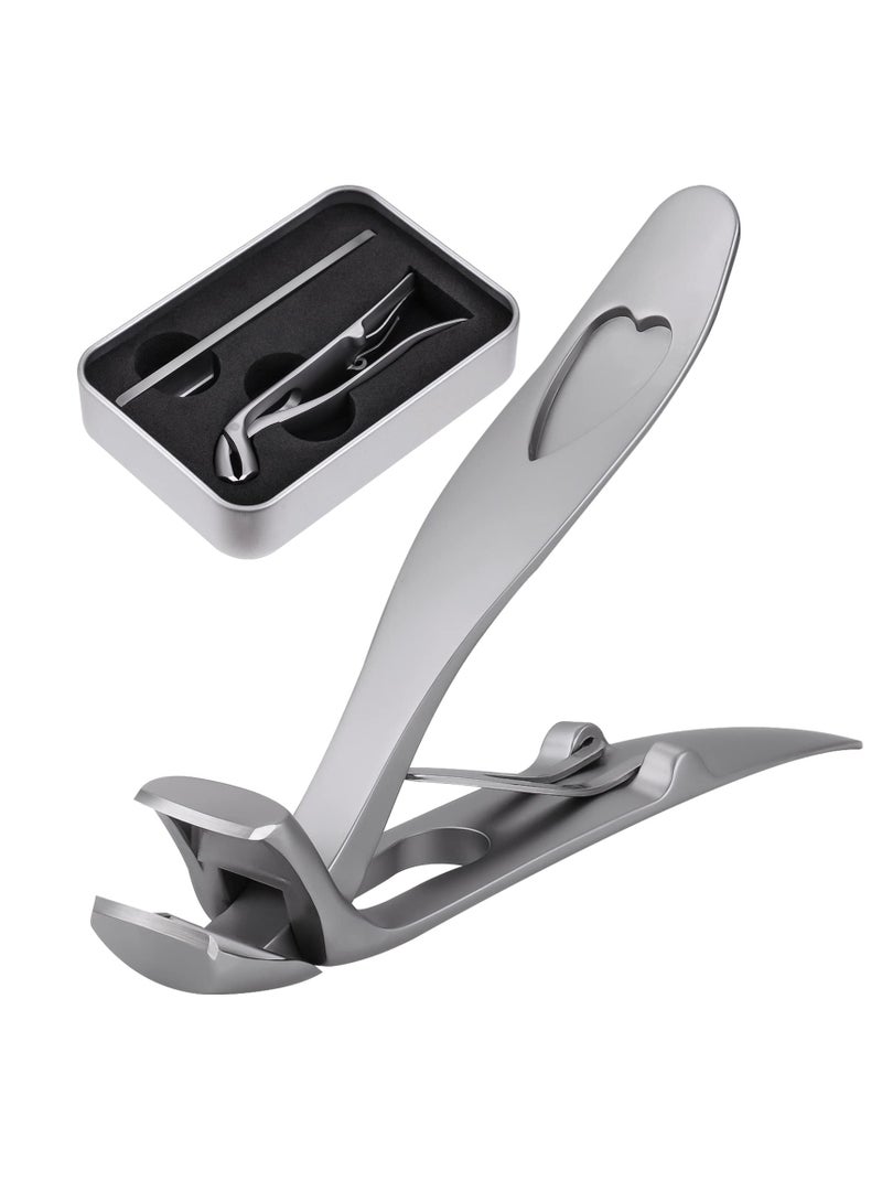Excefore Stainless Steel Nail Clippers, Ultra-Wide Jaw Opening Toenail Clipper for Thick Nails, Cutter for Ingrown Manicure Set with File Metal Boxed, Pedicure Kit for Men Women Seniors (Gray) - Image 1