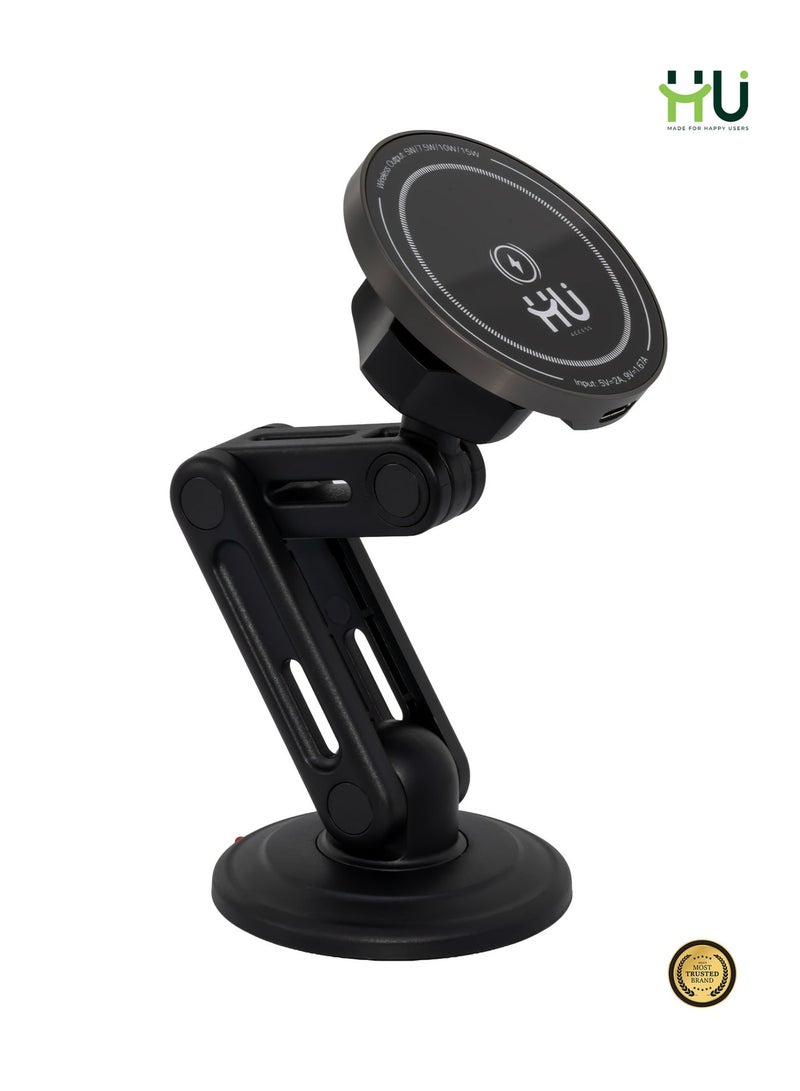 H U Magnetic Wireless Car Charger Phone Holder, 15W Fast Charging, Air Vent & Dashboard Mount, 360° Rotation, N52 Magnets, Zinc Alloy - Image 1