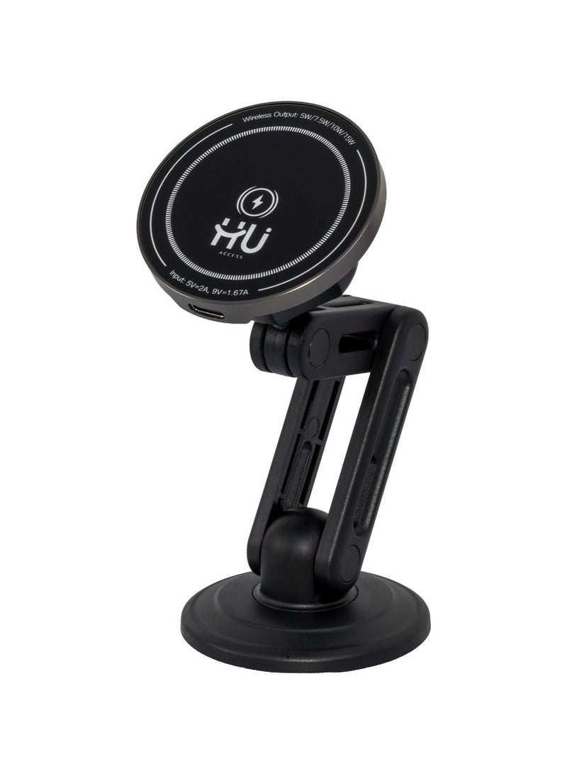 H U Magnetic Wireless Car Charger Phone Holder, 15W Fast Charging, Air Vent & Dashboard Mount, 360° Rotation, N52 Magnets, Zinc Alloy - Image 2