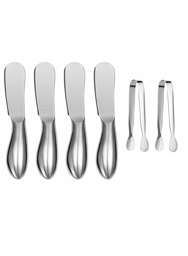 Accfore Spreader Knife Set,6-Piece Cheese and Butter Spreader Knives,Mini Serving Tongs,Stainless Steel Multipurpose Butter Knives (Silver) - Image 1
