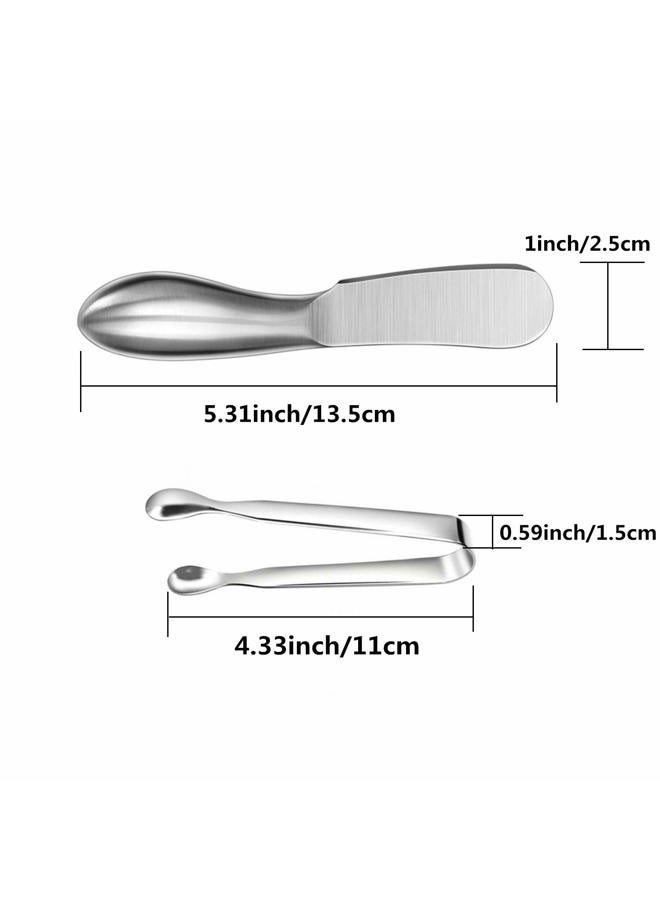 Accfore Spreader Knife Set,6-Piece Cheese and Butter Spreader Knives,Mini Serving Tongs,Stainless Steel Multipurpose Butter Knives (Silver) - Image 2