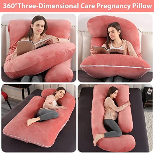 Elover Pregnancy Pillow,Full Body 57 Inch Maternity Pillow with Removable Washable Cover - Sleep Support for Legs, Back, Neck, Shoulder, HIPS, Belly for Pregnent Women,Pink Velvet Cover - Image 2