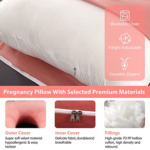Elover Pregnancy Pillow,Full Body 57 Inch Maternity Pillow with Removable Washable Cover - Sleep Support for Legs, Back, Neck, Shoulder, HIPS, Belly for Pregnent Women,Pink Velvet Cover - Image 4