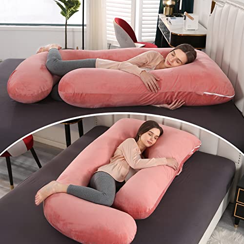 Elover Pregnancy Pillow,Full Body 57 Inch Maternity Pillow with Removable Washable Cover - Sleep Support for Legs, Back, Neck, Shoulder, HIPS, Belly for Pregnent Women,Pink Velvet Cover - Image 3