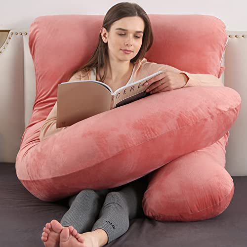 Elover Pregnancy Pillow,Full Body 57 Inch Maternity Pillow with Removable Washable Cover - Sleep Support for Legs, Back, Neck, Shoulder, HIPS, Belly for Pregnent Women,Pink Velvet Cover - Image 5