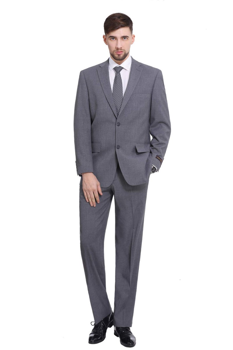 PL Mens 2 Piece Classic Fit Suit Premium 2 Button Blazer Pleated Pants Set for Wedding Business Grey
