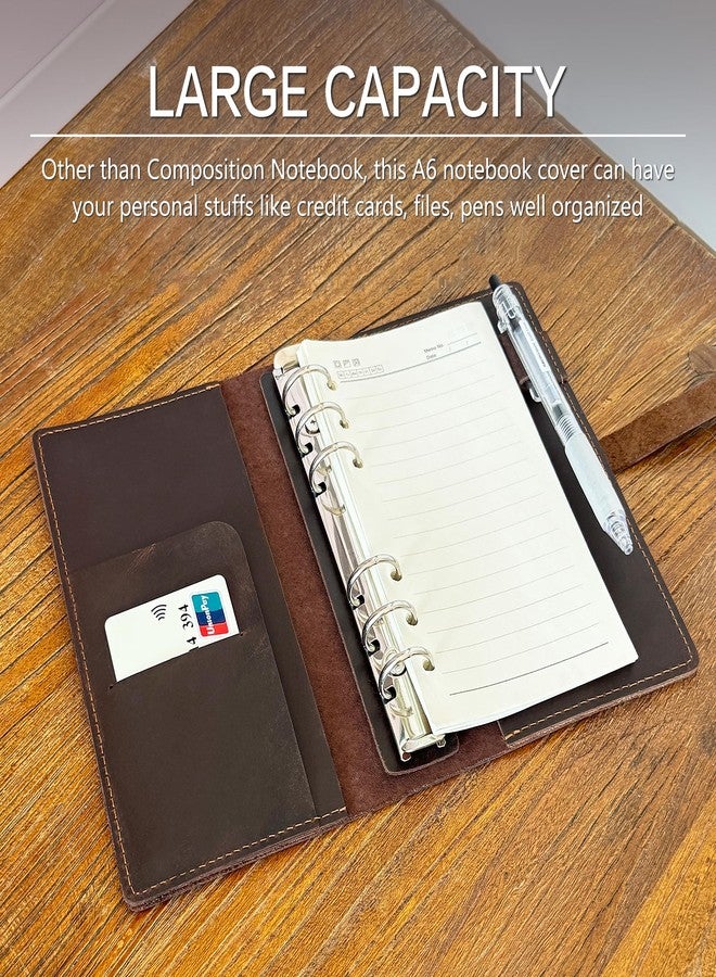 GDCELPA A6 Leather Binder Cover with Card Holder 6 Ring Notebook Cover for Budget Personal Planner Compatible with A6 Binder Paper - Image 3